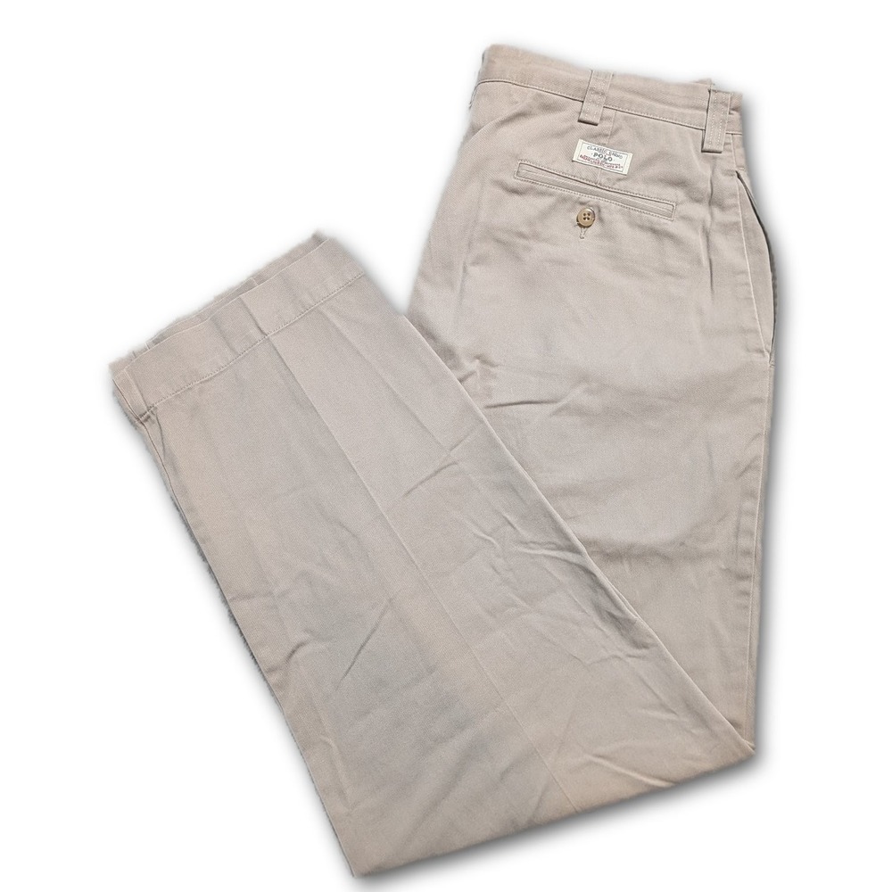 Polo Ralph Lauren Classic Chino Mens Pants Philip Pant Khaki 34x30 Cotton Flat